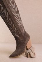 CELINA WESTERN EMBROIDERED TALL BOOT DARK GREY