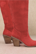 CLASSY RED CHUNK SUEDE HEEL BOOT