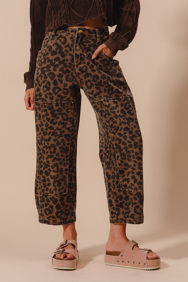 TWO TONED LEOPARD BARREL PANTS