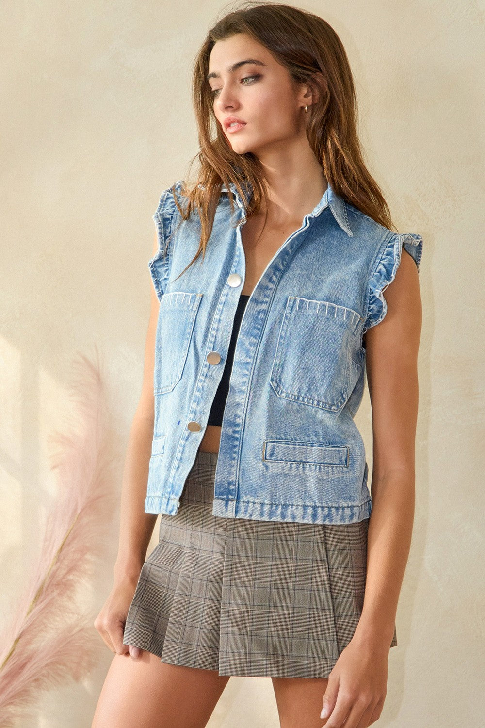 RUFFLE DENIM VEST