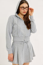 H. GREY CROPPED HOODIE W/ FLARE SKORT SET