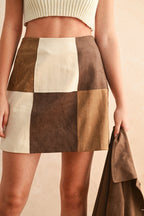 PATCH WORK FALL SUEDE SKIRT