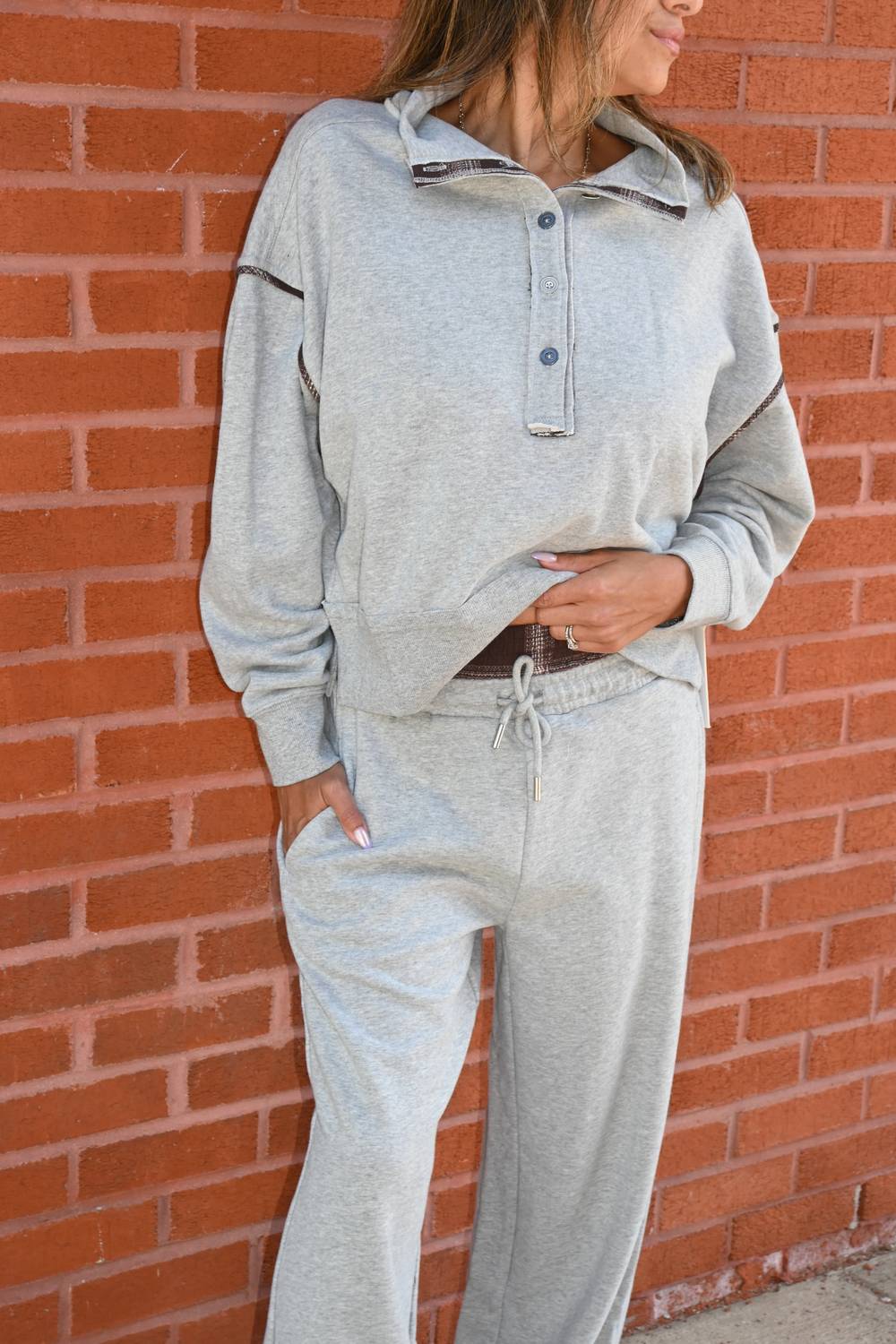H. GREY W/ MOCHA PLAID WAISTBAND PANT
