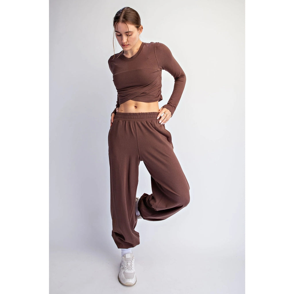 COTTON LYCRA LS CROPPED SHIRT MOCHA