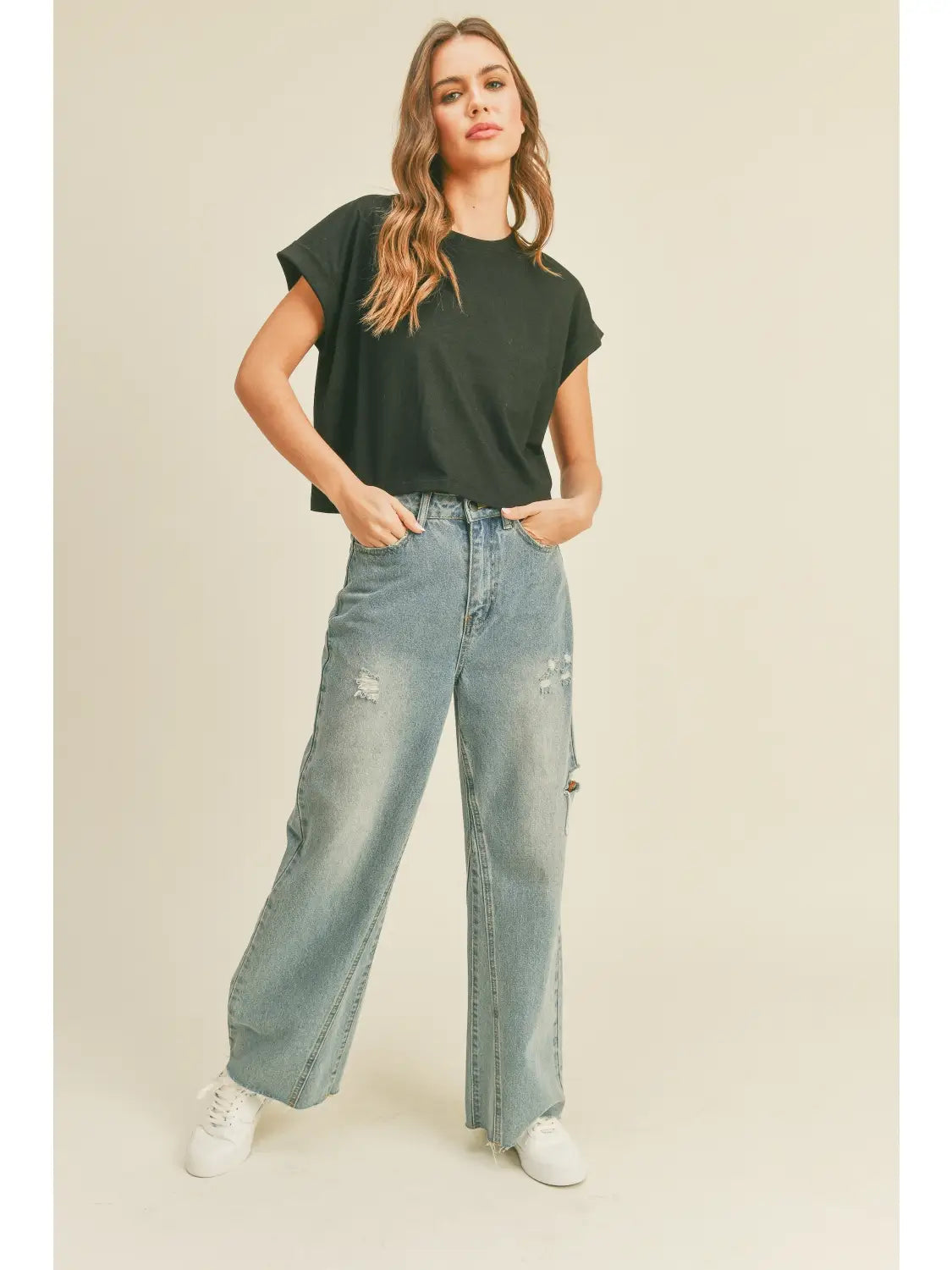 CUFFED SLEEVE TEE BLACK