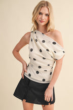 POLKA DOT ASYMMETRIC RUCHED TOP