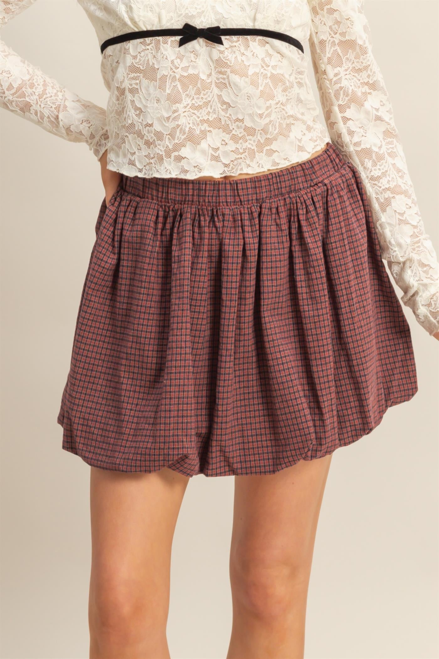 VINTAGE CHECKERED PUFF MINI SKIRT