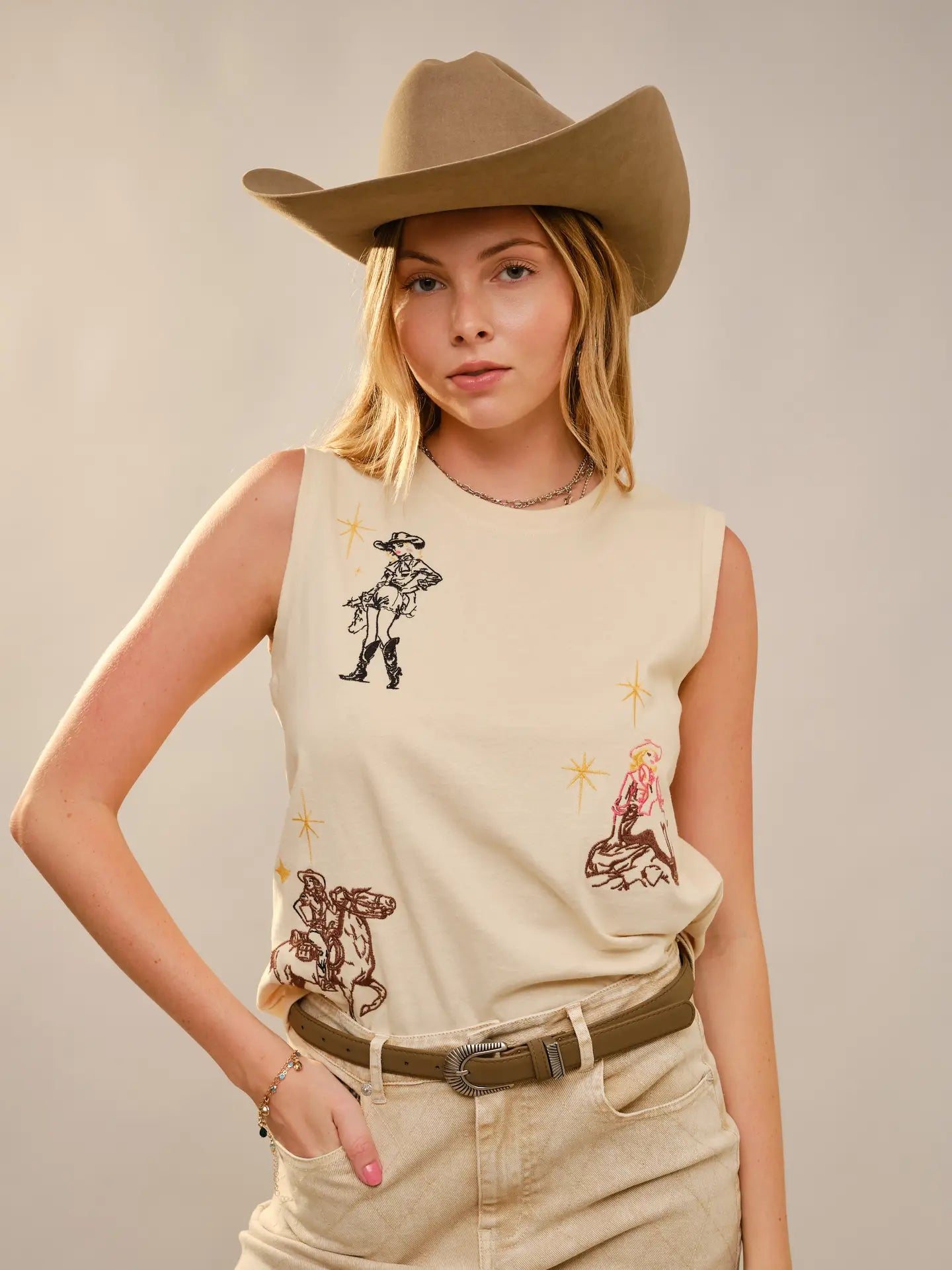 WOMEN WESTERN EMBROIDERED SLEEVELESS TOP