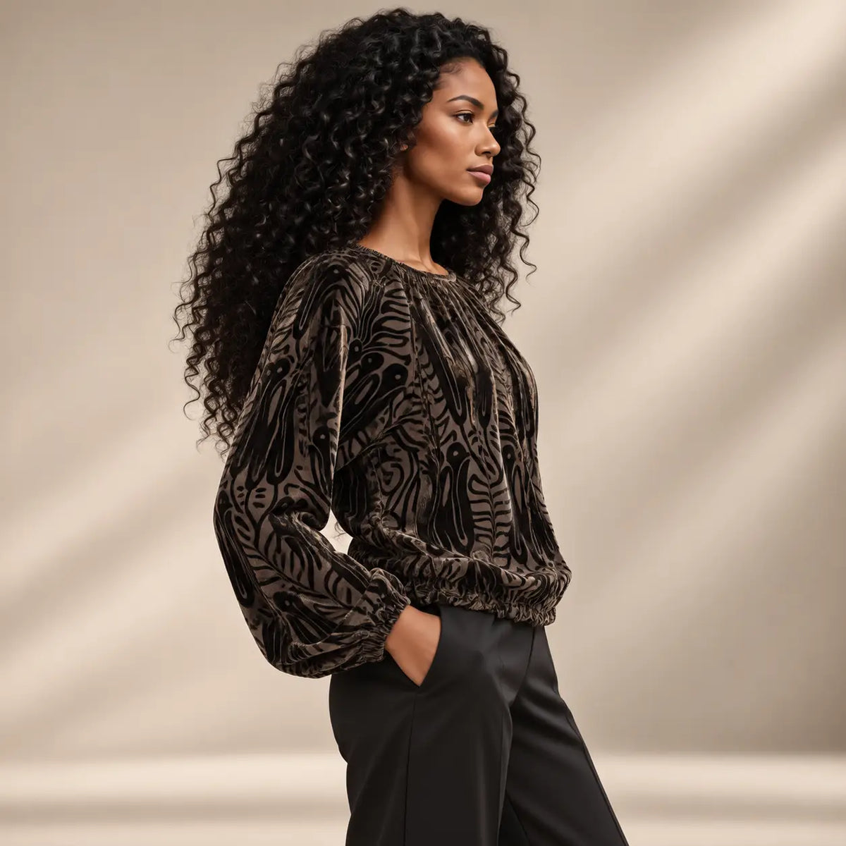 LINED BURNOUT VELVET BLOUSE