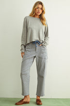 ESSENTIAL LONG SLEEVE CROP TOP GREY
