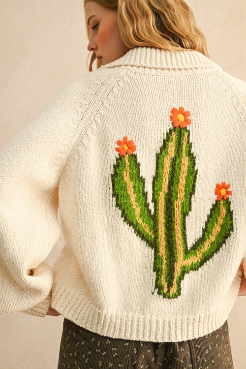 CACTUS SWEATER CARDIGAN BUTTON FRONT