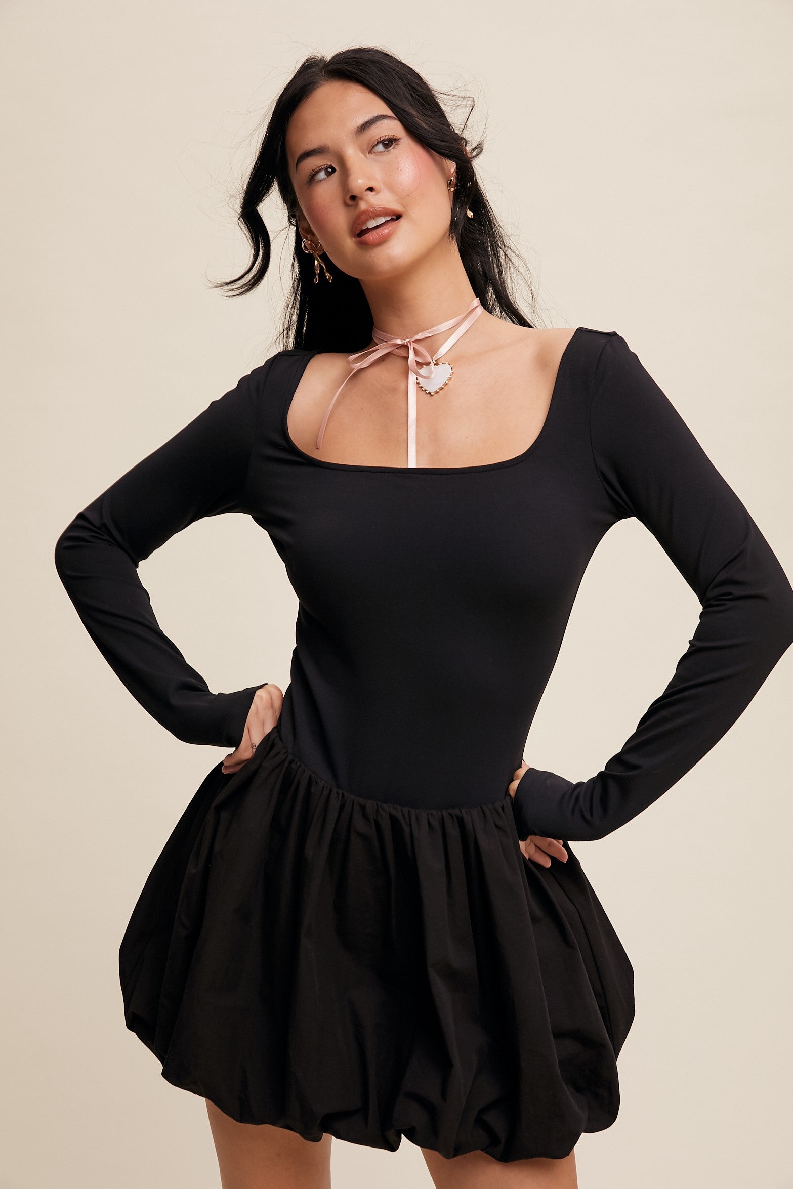 LONG SLEEVE BLACK BUBBLE DRESS