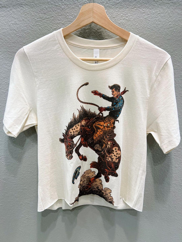 WHITE BLING BRONCO TEE