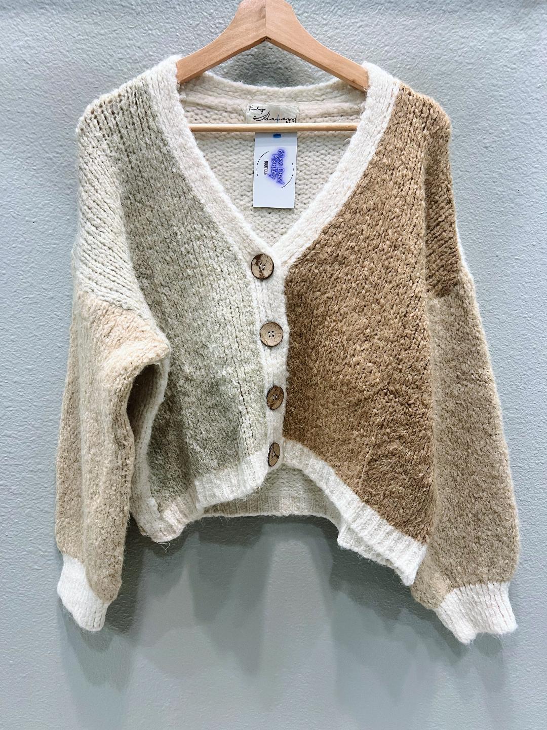 NEUTRAL COLOR BLOCK CARDIGAN