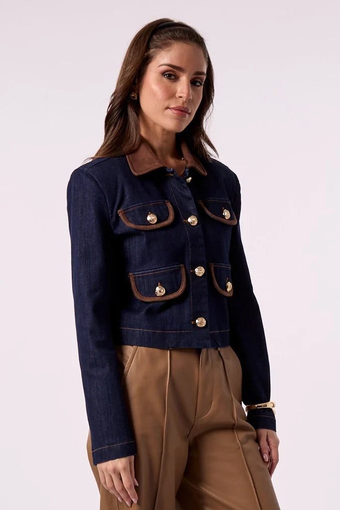 ANNABELLE CROPPED DENIM JACKET IN RINSE