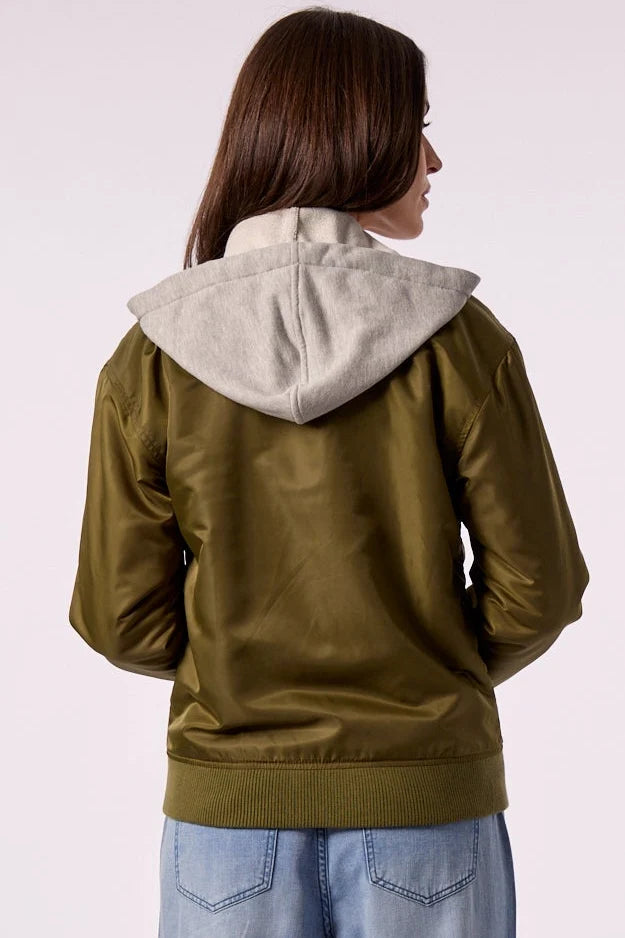 BAILEY BOMBER HOODIE JACKET IN OLIVE