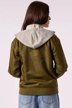BAILEY BOMBER HOODIE JACKET IN OLIVE
