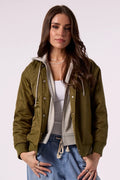 BAILEY BOMBER HOODIE JACKET IN OLIVE