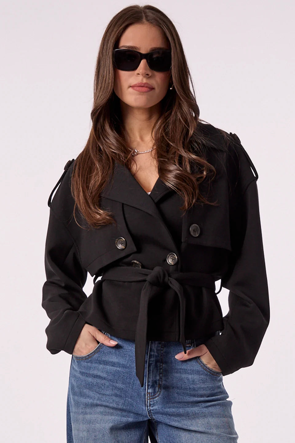 CHARLI CROPPED HOODIED BLAZER IN BLACK