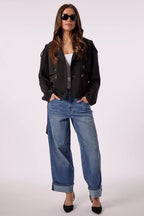 CHARLI CROPPED HOODIED BLAZER IN BLACK