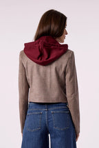 SKYE CROPPED BLAZER IN MAROON HOUNDSTOOTH