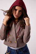 SKYE CROPPED BLAZER IN MAROON HOUNDSTOOTH
