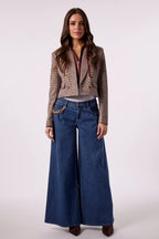 SKYE CROPPED BLAZER IN MAROON HOUNDSTOOTH