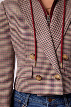SKYE CROPPED BLAZER IN MAROON HOUNDSTOOTH