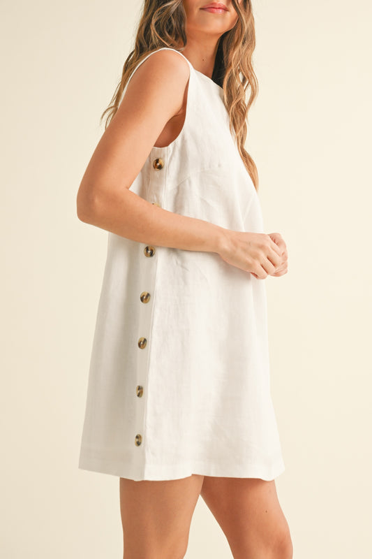 BUTTON LINEN DRESS