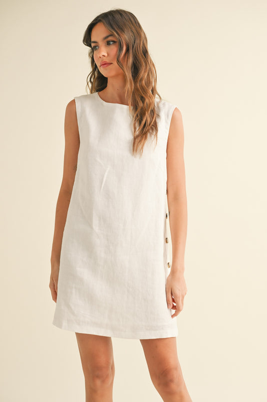 BUTTON LINEN DRESS