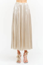 ALESSANDRA METALLIC CHAMPAGNE PLEATED MIDI SKIRT