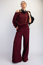 DK CHERRY FLEECE OFF SHOULDER TOP