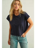 CUFFED SLEEVE TEE NAVY