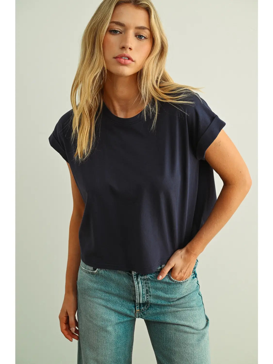 CUFFED SLEEVE TEE NAVY