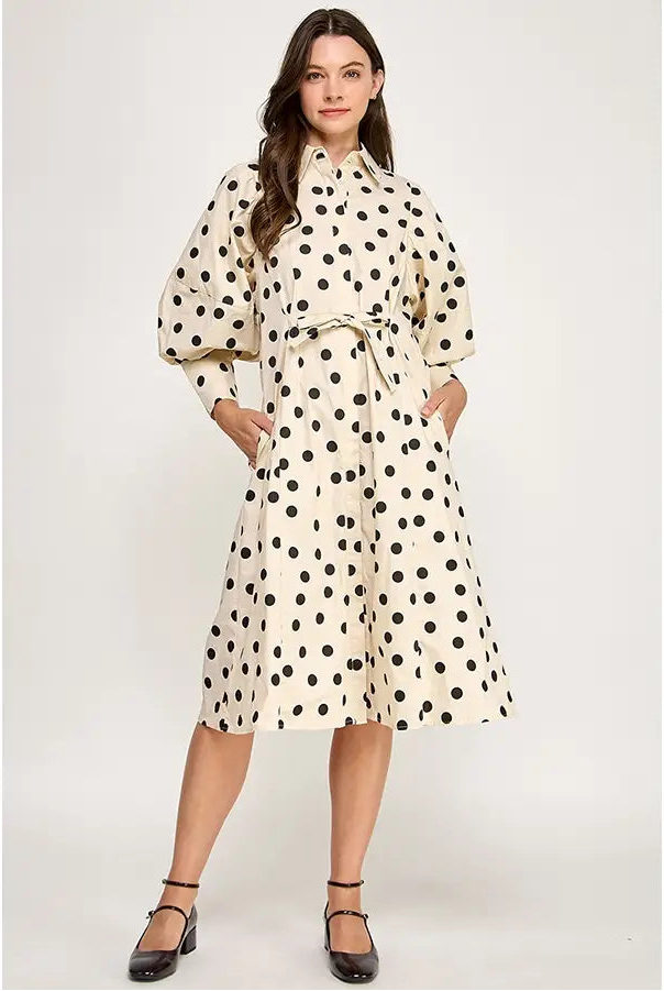 BIG PUFF LONG POPLIN DRESS (POLKA DOT)