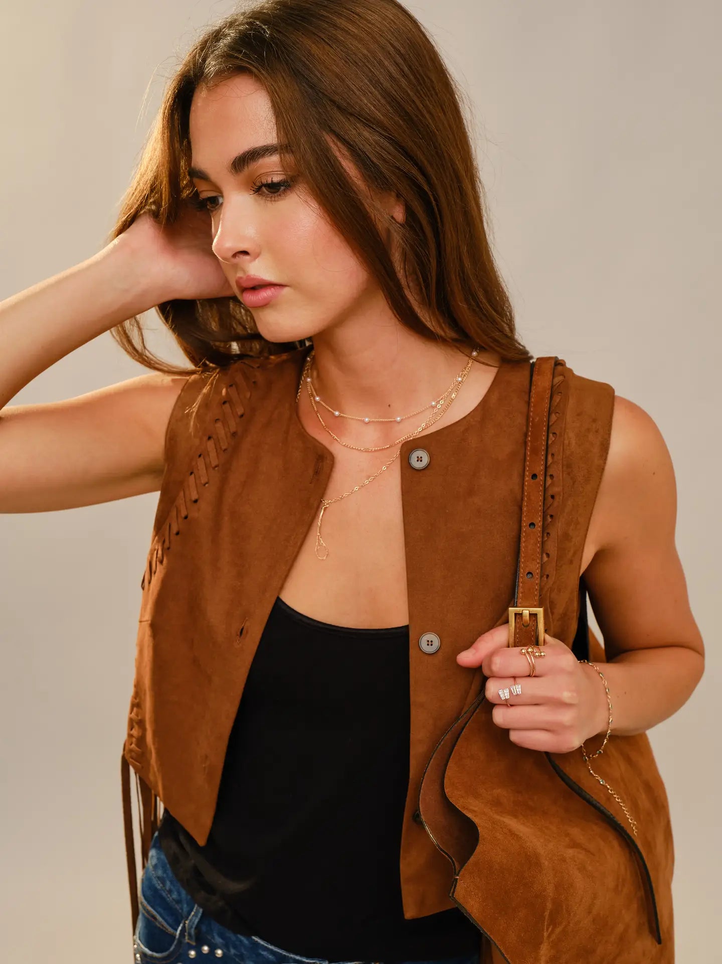 SUEDE CROPPED FRINGE VEST