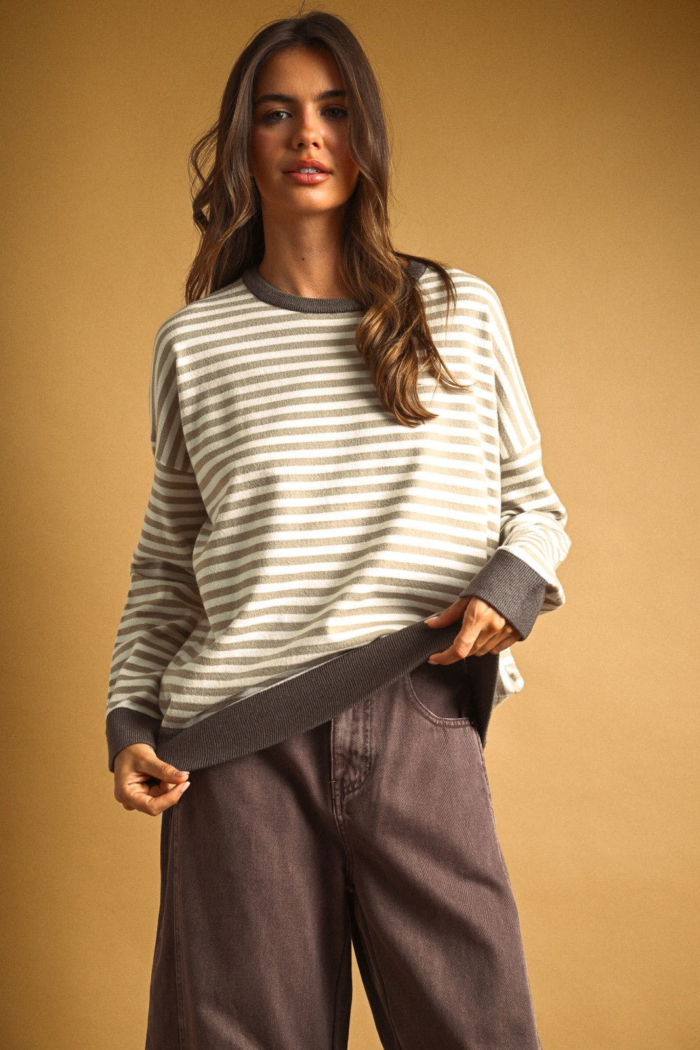 TAN STRIPED KNIT TOP