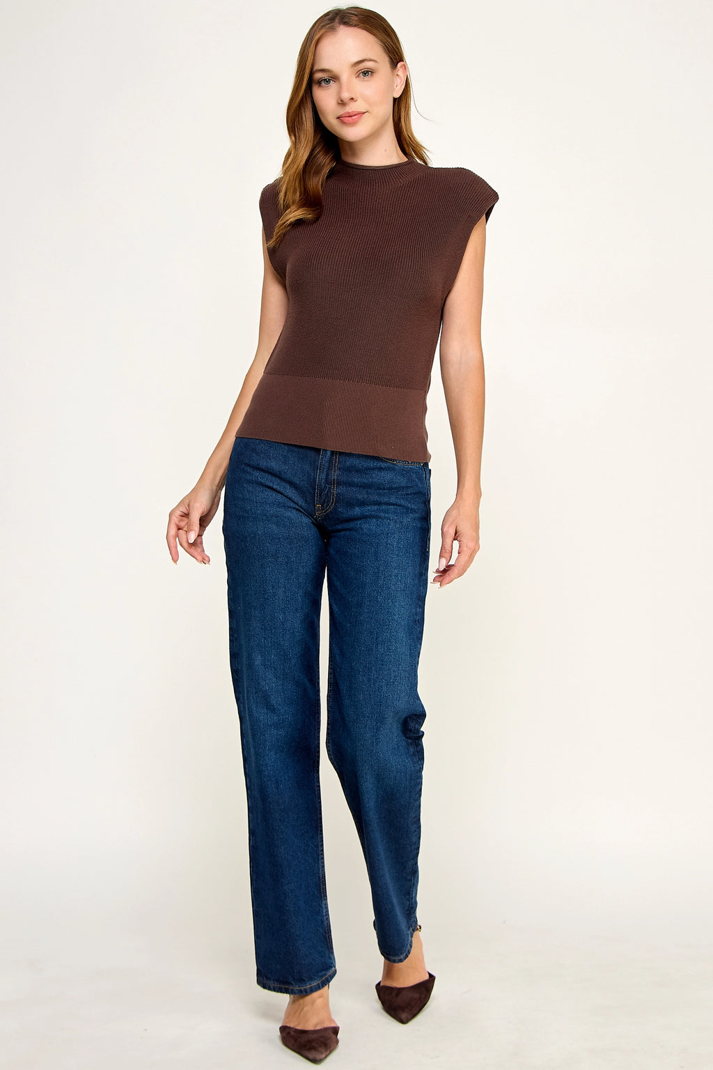 MOCK NECK POWER TOP COCOA