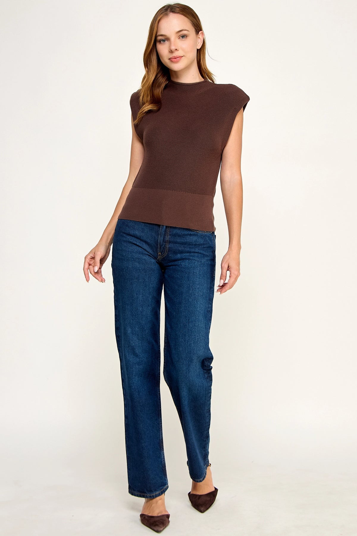 MOCK NECK POWER TOP COCOA