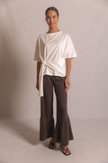 RUFFLED WIDE LEG PULL ON PANTS CHOCO PLUM