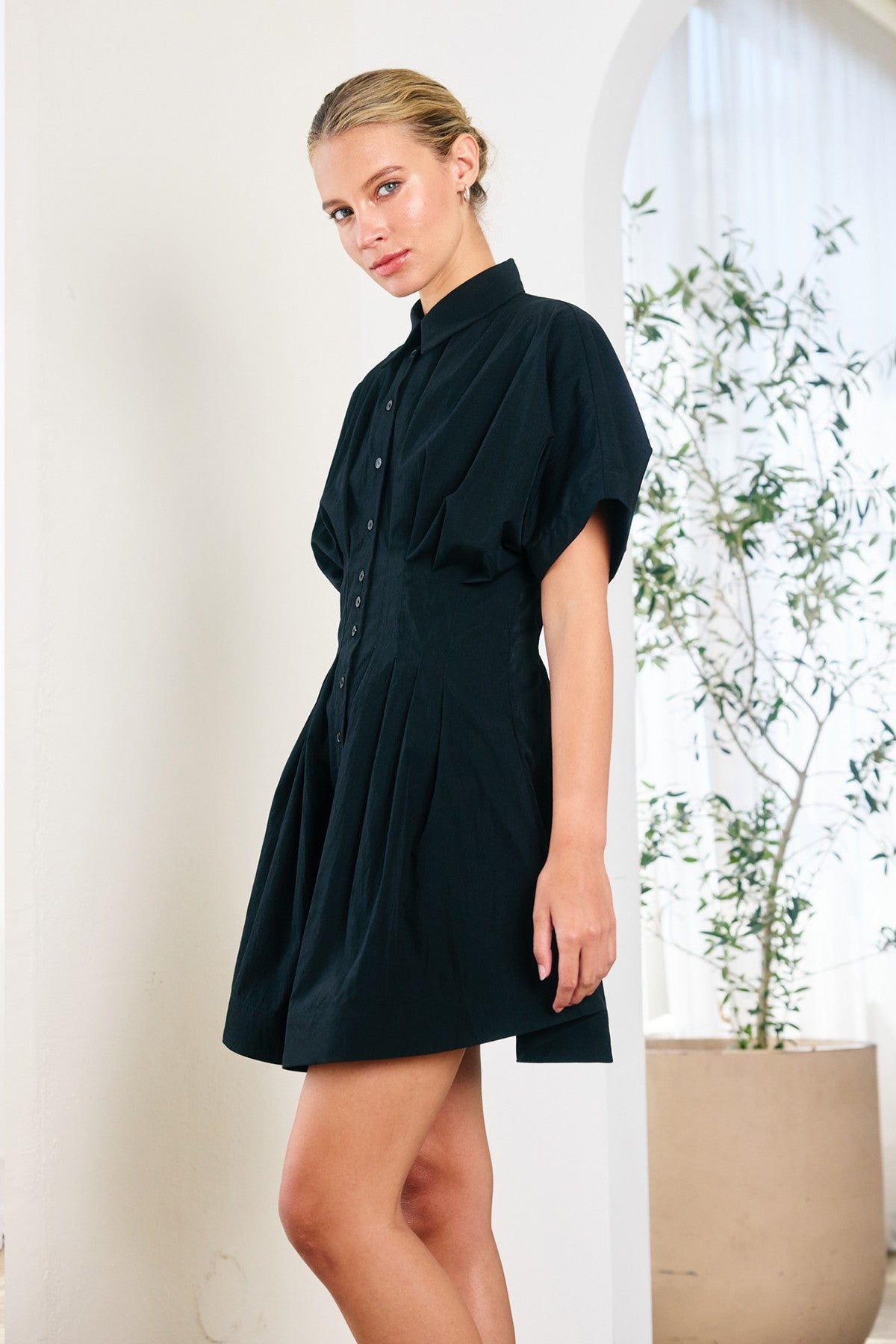 POCKETED PINTUCK SHIRT DRESS