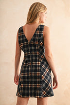 NAVY PLAID PATTERN DRESS