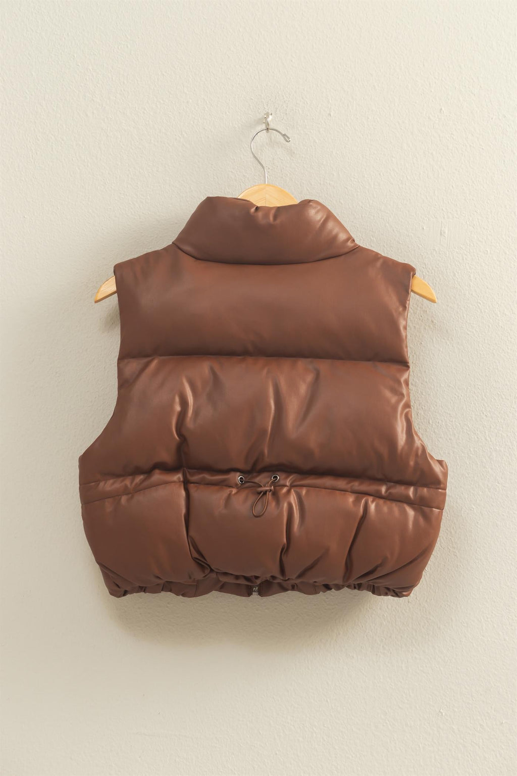 FAUX LEATHER CROPPED PUFFER VEST