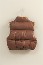 FAUX LEATHER CROPPED PUFFER VEST