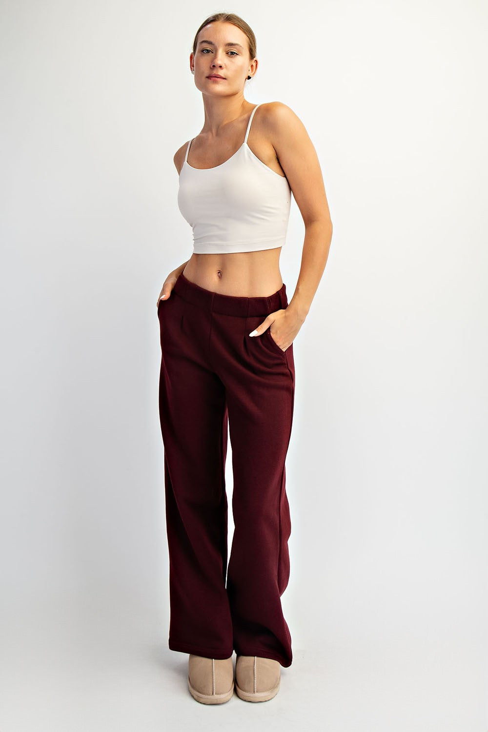DK CHERRY FLEECE PLEATED PANT