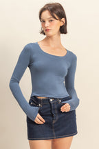 CROPPED SCOOP NECK LONG TEE