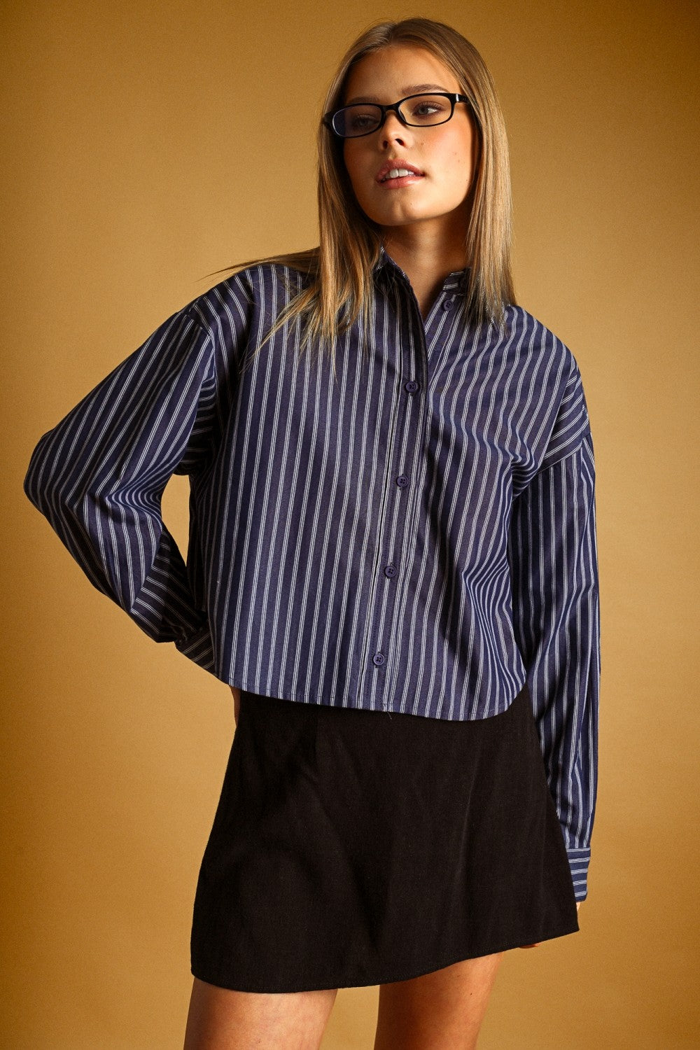 FRONT CROP SHIRT (NAVY)