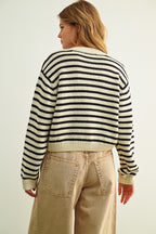 STRIPED BUTTON KNITTED CARDIGAN (B&W)