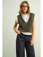 DOUBLE LAYERED SWEATER VEST OLIVE