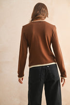 BROWN CREAM LAYERED KNITTED TOP